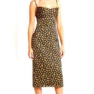 NWT $89 REVOLVE WeWoreWhat ditsy daisies black yellow floral mid dress 2